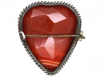 Scottish Silver & Faceted Carnelian Heart Brooch