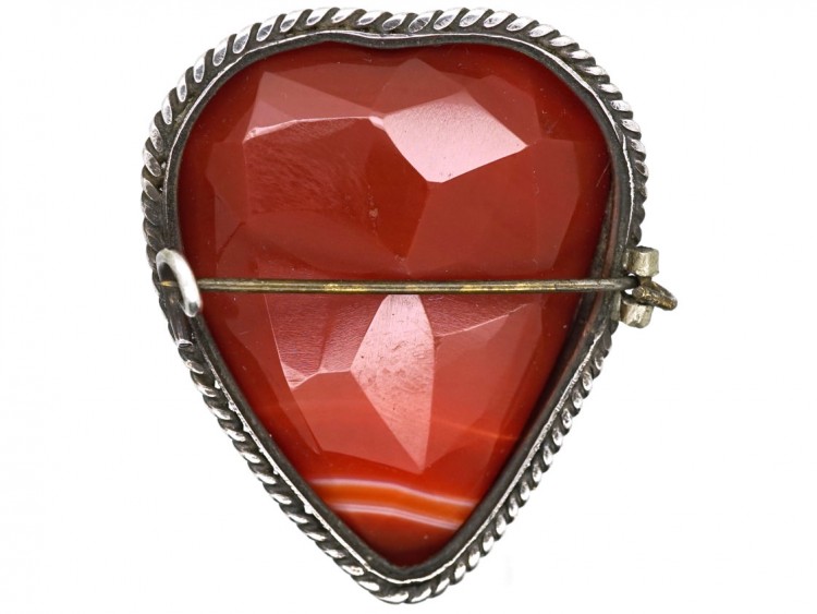 Scottish Silver & Faceted Carnelian Heart Brooch