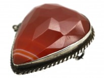 Scottish Silver & Faceted Carnelian Heart Brooch