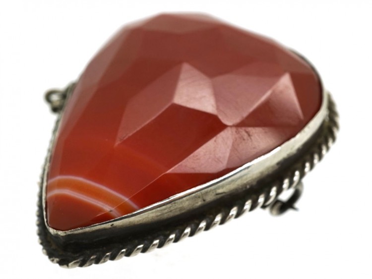 Scottish Silver & Faceted Carnelian Heart Brooch