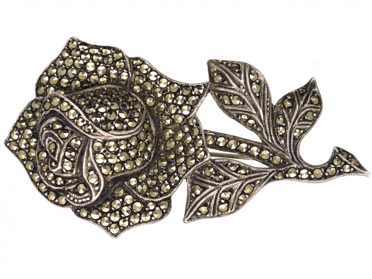 Silver & Marcasite Rose Brooch
