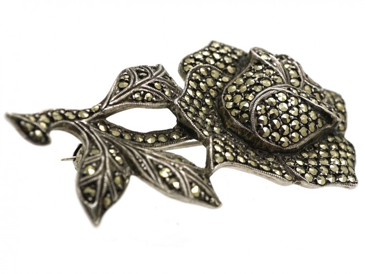 Silver & Marcasite Rose Brooch