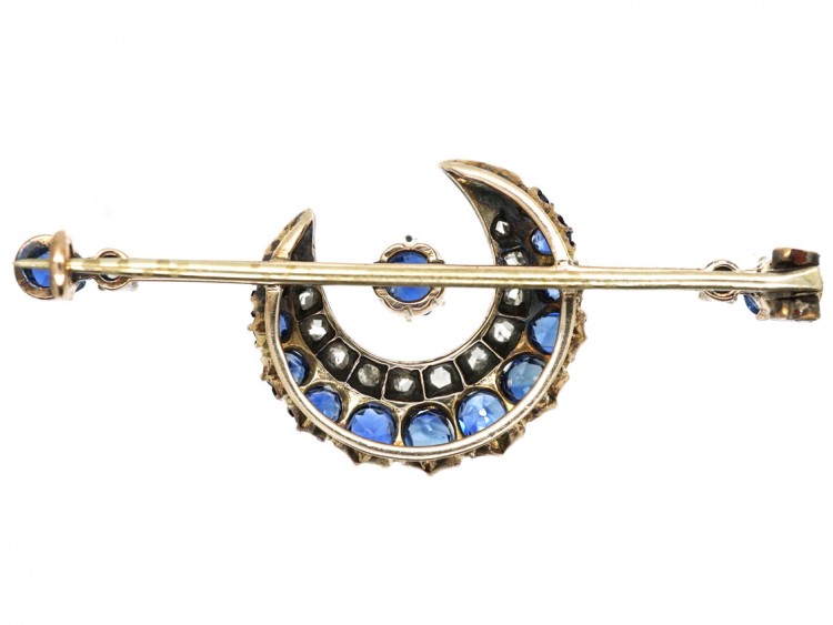 Victorian Sapphire & Diamond Crescent Brooch