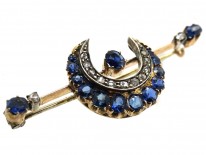 Victorian Sapphire & Diamond Crescent Brooch