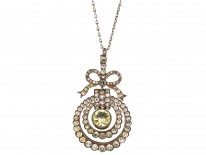 Edwardian Silver & Paste Double Ring Pendant With Bow Top on Silver Chain