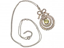 Edwardian Silver & Paste Double Ring Pendant With Bow Top on Silver Chain