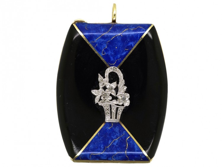Art Deco 14ct Gold, Blue & Black Enamel Locket