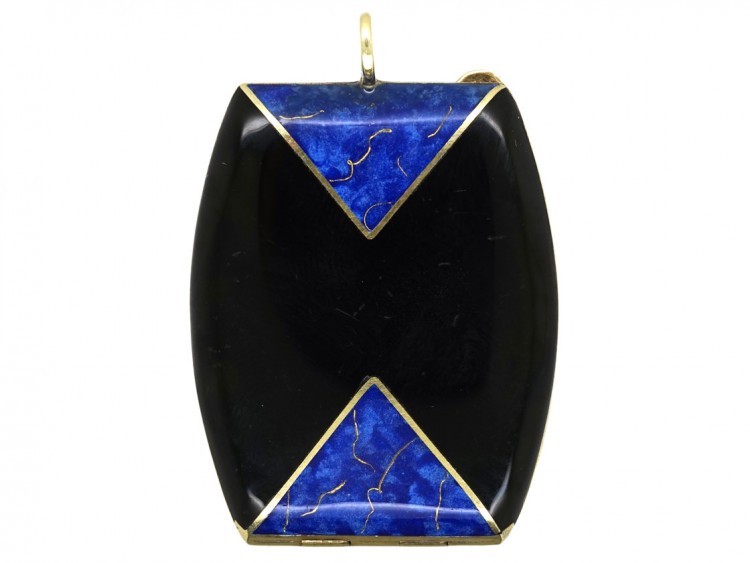 Art Deco 14ct Gold, Blue & Black Enamel Locket