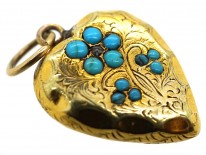 Late Georgian 15ct Gold & Turquoise Heart Shaped Forget Me Not Pendant