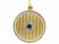 Austrian Art Deco Two Colour Gold Round Locket Set With Sapphire & Diamonds