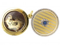 Austrian Art Deco Two Colour Gold Round Locket Set With Sapphire & Diamonds
