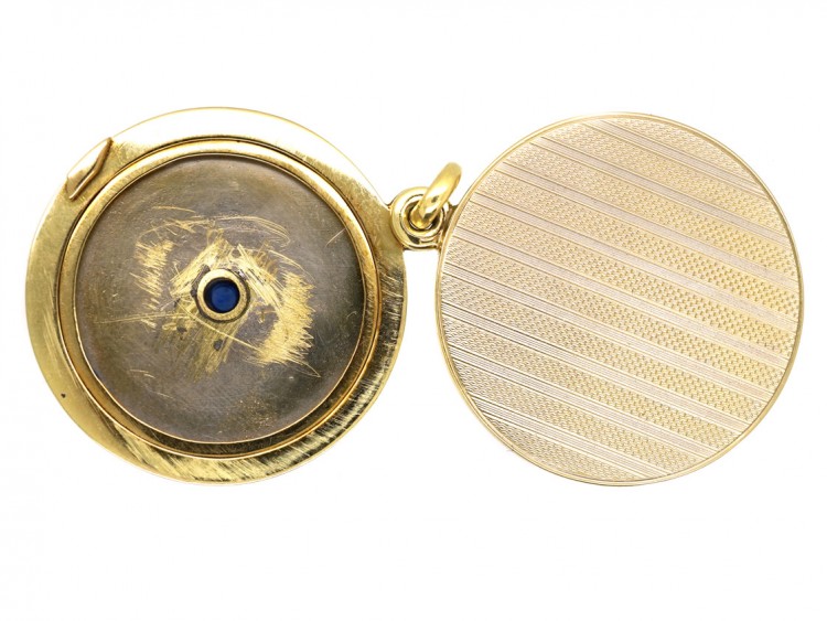Austrian Art Deco Two Colour Gold Round Locket Set With Sapphire & Diamonds