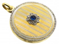Austrian Art Deco Two Colour Gold Round Locket Set With Sapphire & Diamonds