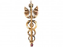 Victorian Rose Diamond, Ruby & Sapphire Caduceus Brooch