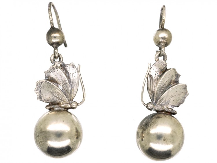 Victorian Silver Butterfly Drop Earrings