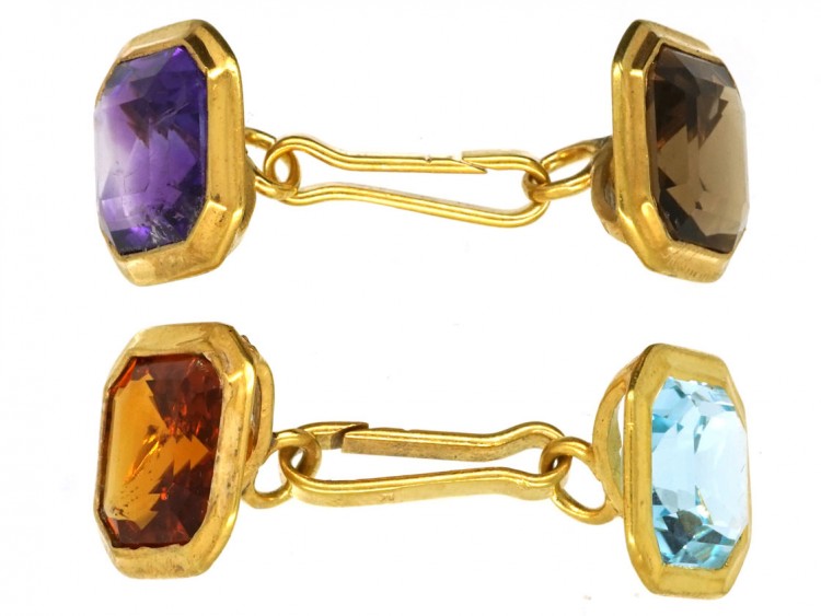 Art Deco 14ct Gold Multi Stone Cufflinks
