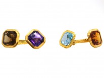 Art Deco 14ct Gold Multi Stone Cufflinks