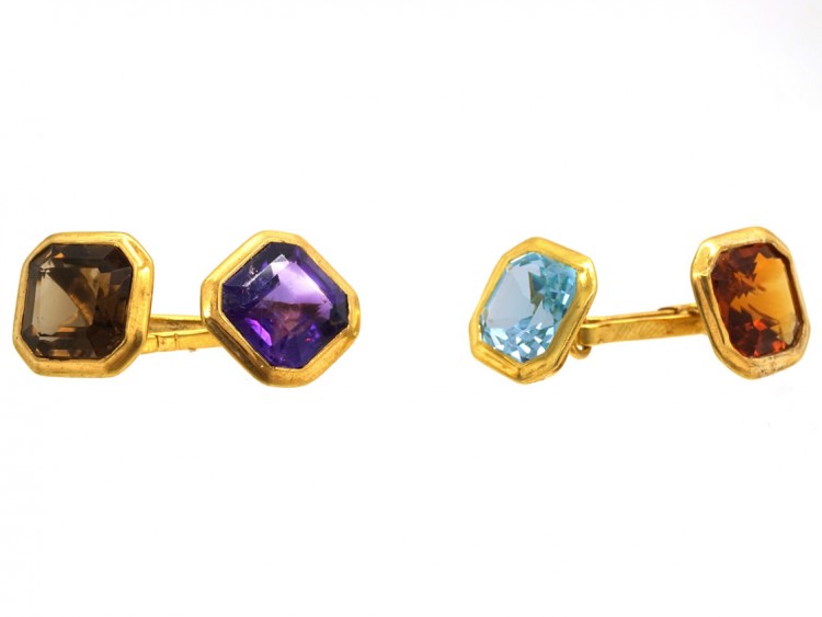 Art Deco 14ct Gold Multi Stone Cufflinks