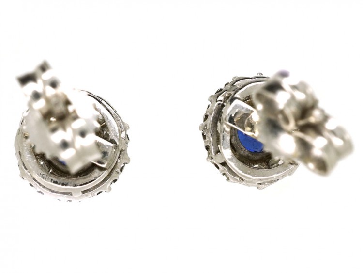 Art Deco Platinum, Sapphire & Diamond Cluster Earrings