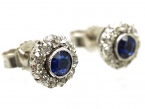 Art Deco Platinum, Sapphire & Diamond Cluster Earrings