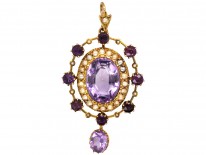 Edwardian 15ct Gold Amethyst & Natural Split Pearl Pendant