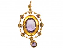 Edwardian 15ct Gold Amethyst & Natural Split Pearl Pendant