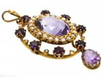 Edwardian 15ct Gold Amethyst & Natural Split Pearl Pendant
