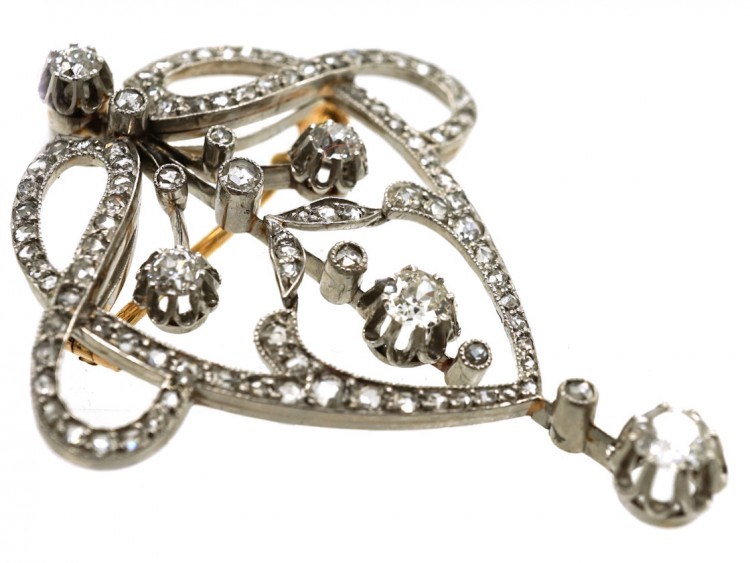 French Art Nouveau Platinum & Diamond Brooch