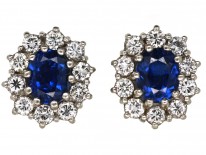 Sapphire & Diamond Oval Cluster Earrings