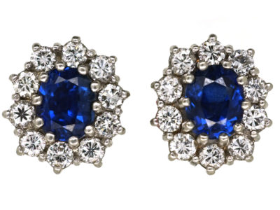 Sapphire & Diamond Oval Cluster Earrings Sapphire & Diamond Oval Cluster Earrings