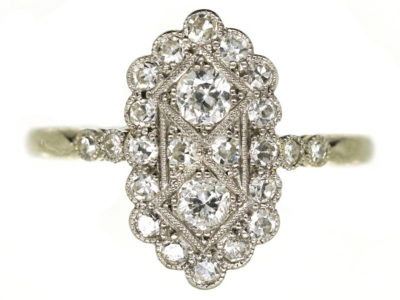 Art Deco 18ct Gold & Platinum, Diamond Rectangular Ring With Diamond Shoulders