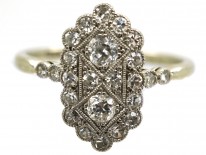 Art Deco 18ct Gold & Platinum, Diamond Rectangular Ring With Diamond Shoulders