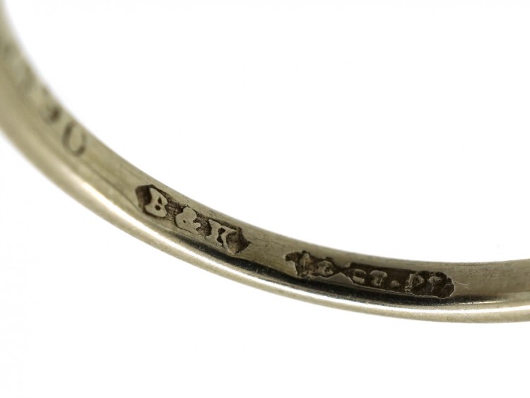 Art Deco 18ct Gold & Platinum, Diamond Rectangular Ring With Diamond Shoulders