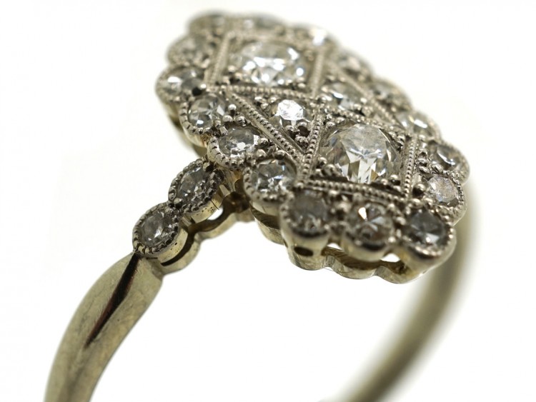 Art Deco 18ct Gold & Platinum, Diamond Rectangular Ring With Diamond Shoulders