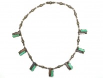 Art Deco Silver, Amazonite & Marcasite Necklace