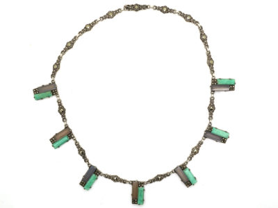 Art Deco Silver, Amazonite & Marcasite Necklace