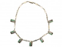 Art Deco Silver, Amazonite & Marcasite Necklace