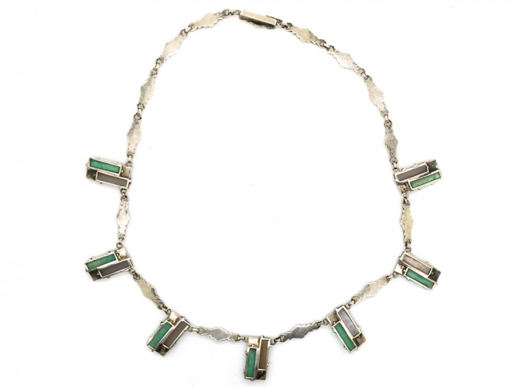 Art Deco Silver, Amazonite & Marcasite Necklace