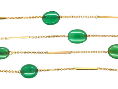 Edwardian 9ct Gold & Chalcedony Long Chain