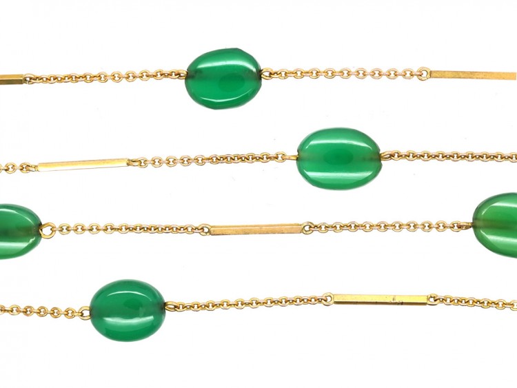 Edwardian 9ct Gold & Chalcedony Long Chain