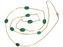 Edwardian 9ct Gold & Chalcedony Long Chain