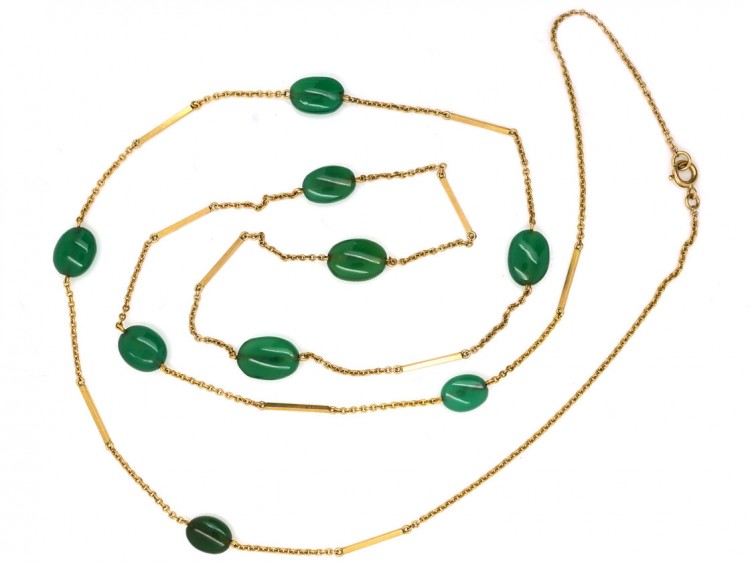 Edwardian 9ct Gold & Chalcedony Long Chain