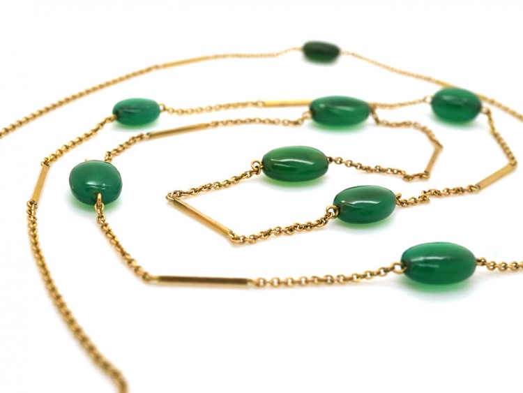 Edwardian 9ct Gold & Chalcedony Long Chain