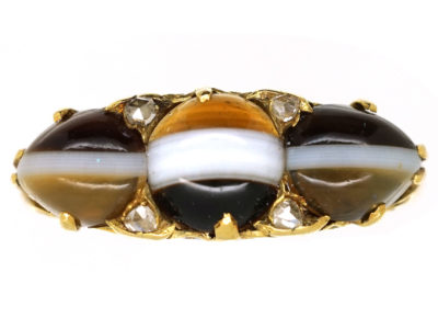 Victorian 18ct Gold, Banded Sardonyx & Rose Diamond Ring