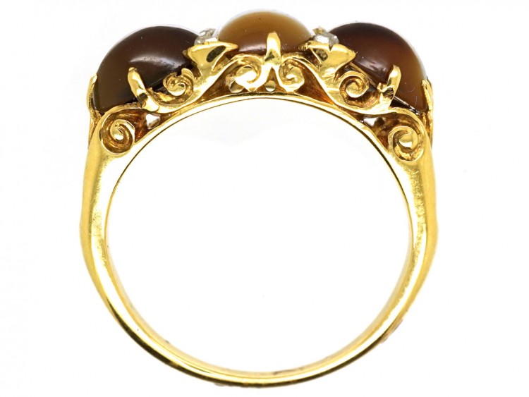 Victorian 18ct Gold, Banded Sardonyx & Rose Diamond Ring