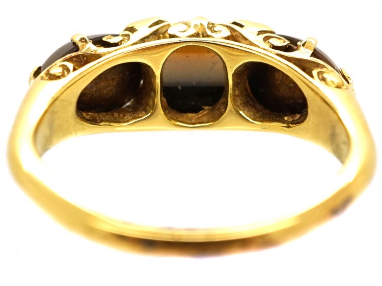 Victorian 18ct Gold, Banded Sardonyx & Rose Diamond Ring