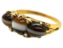 Victorian 18ct Gold, Banded Sardonyx & Rose Diamond Ring