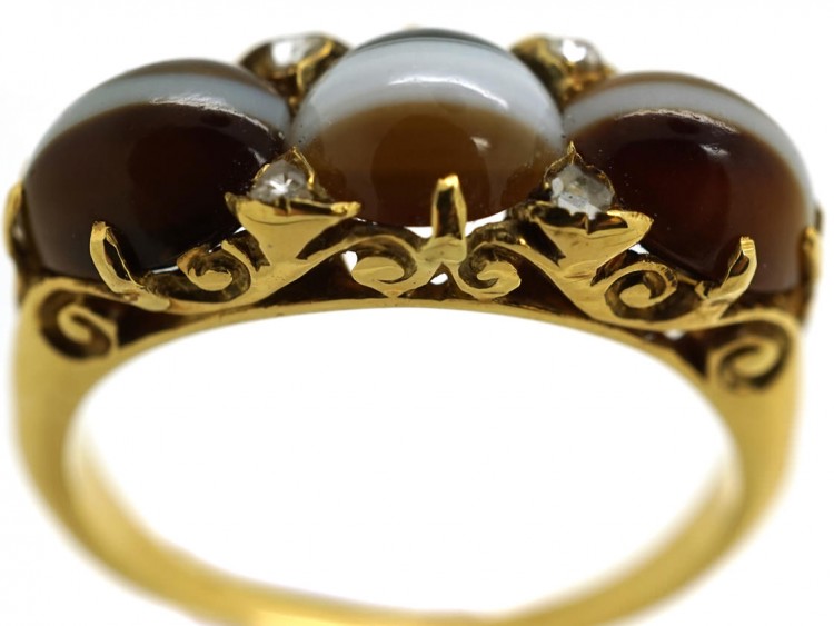 Victorian 18ct Gold, Banded Sardonyx & Rose Diamond Ring