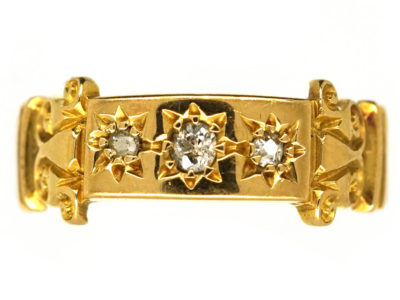 Edwardian 18ct Gold Three Stone Diamond Gypsy Ring