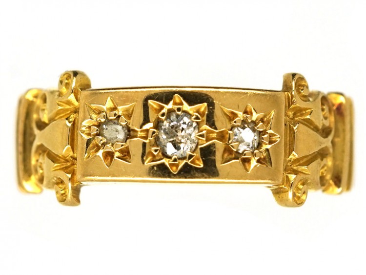 Edwardian 18ct Gold Three Stone Diamond Gypsy Ring
